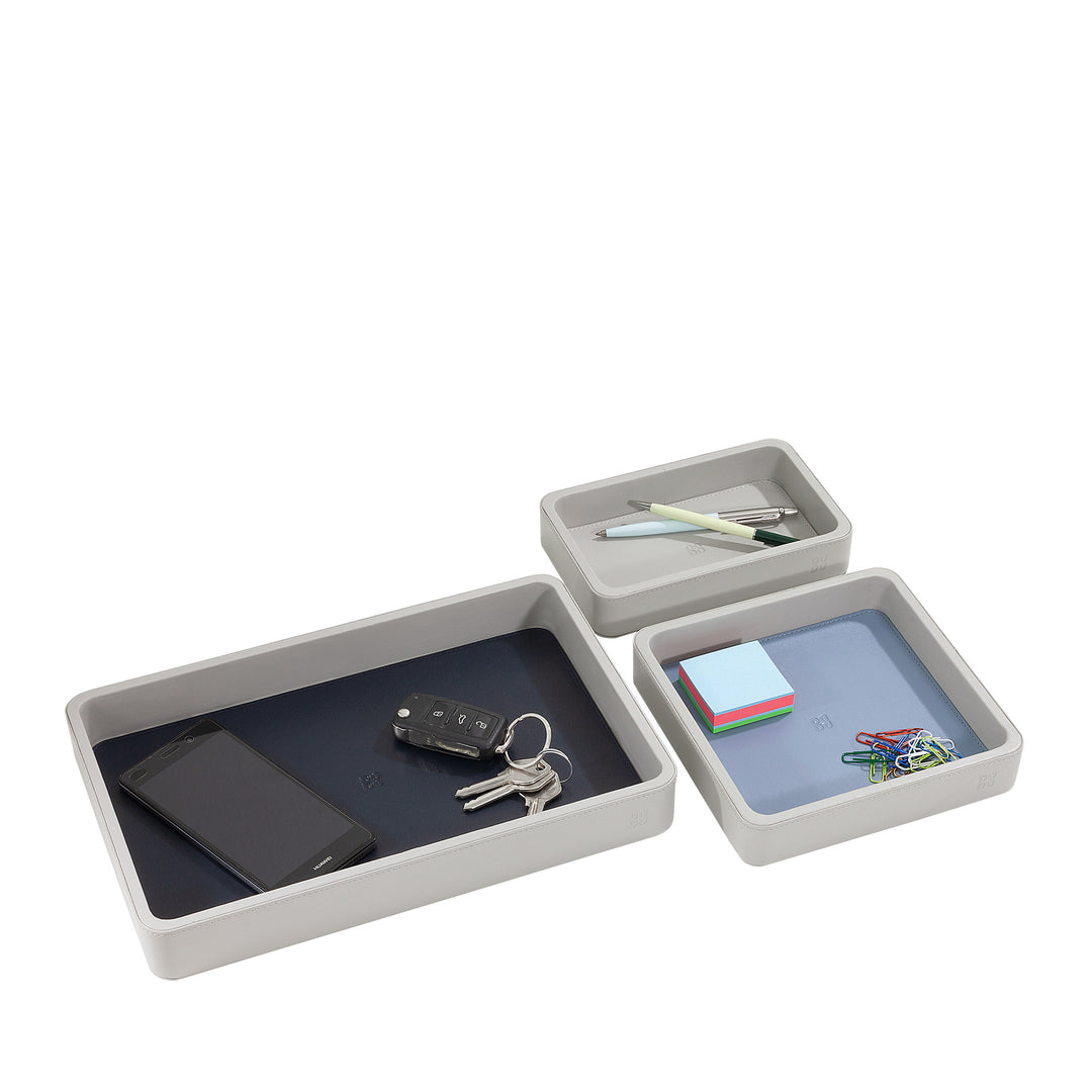 DUDU Set med 3 st Läderficka, Bordsförvaringsbricka Hemmaskrivbord Kontor, Nyckelhållare, Mynt, Telefon