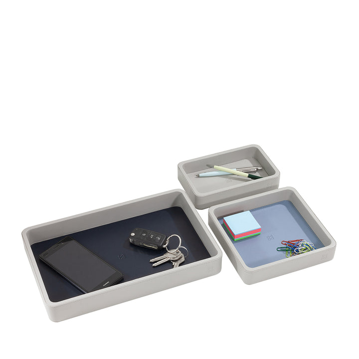 DUDU Set med 3 st Läderficka, Bordsförvaringsbricka Hemmaskrivbord Kontor, Nyckelhållare, Mynt, Telefon