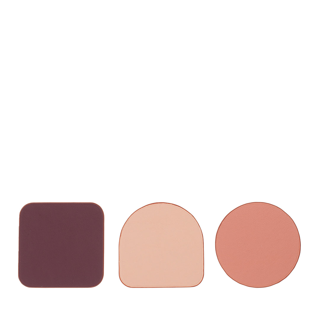 DUDU Set of 3 Coasters in Soft Colored Leather, Double Sided, Round Square Shape, 9.5x9.5 cm, Elegant Design