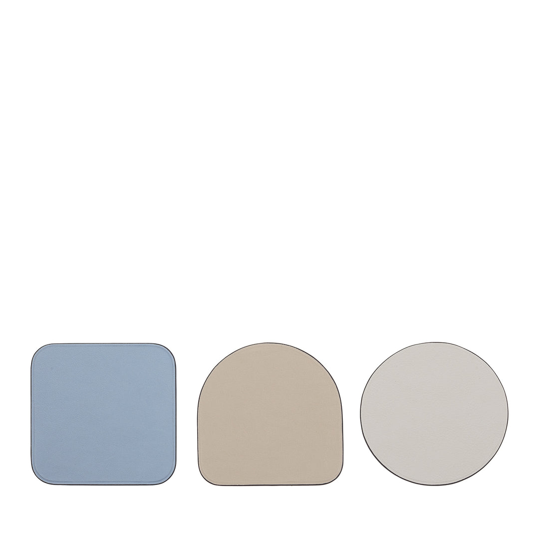 DUDU Set de 3 suporturi din piele moale colorată, față-verso, formă rotundă pătrată, 9,5x9,5 cm, design elegant