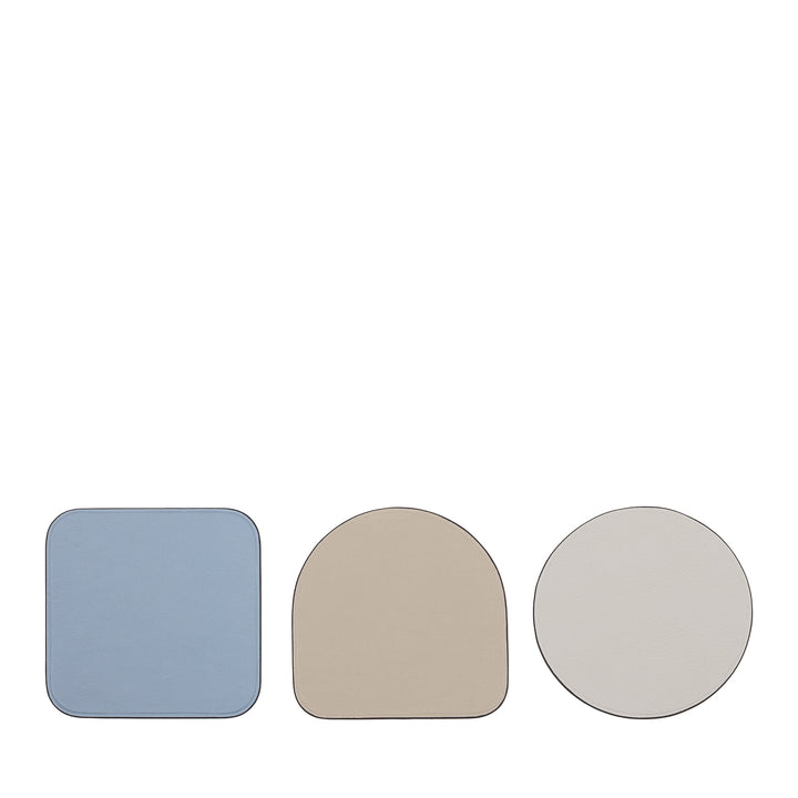 DUDU Set de 3 suporturi din piele moale colorată, față-verso, formă rotundă pătrată, 9,5x9,5 cm, design elegant