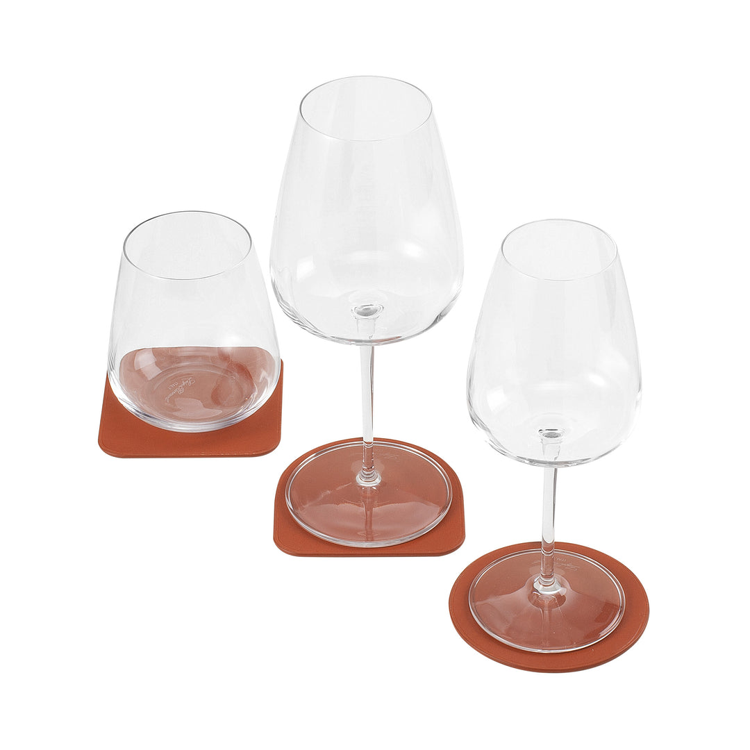 DUDU Set of 3 Coasters in Soft Colored Leather, Double Sided, Round Square Shape, 9.5x9.5 cm, Elegant Design