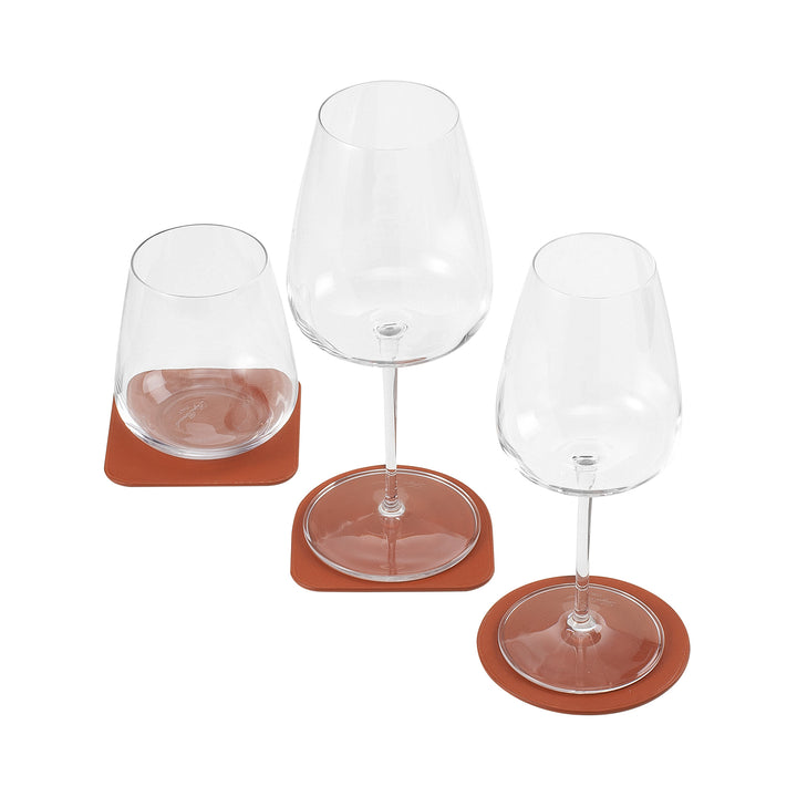 DUDU Set of 3 Coasters in Soft Colored Leather, Double Sided, Round Square Shape, 9.5x9.5 cm, Elegant Design