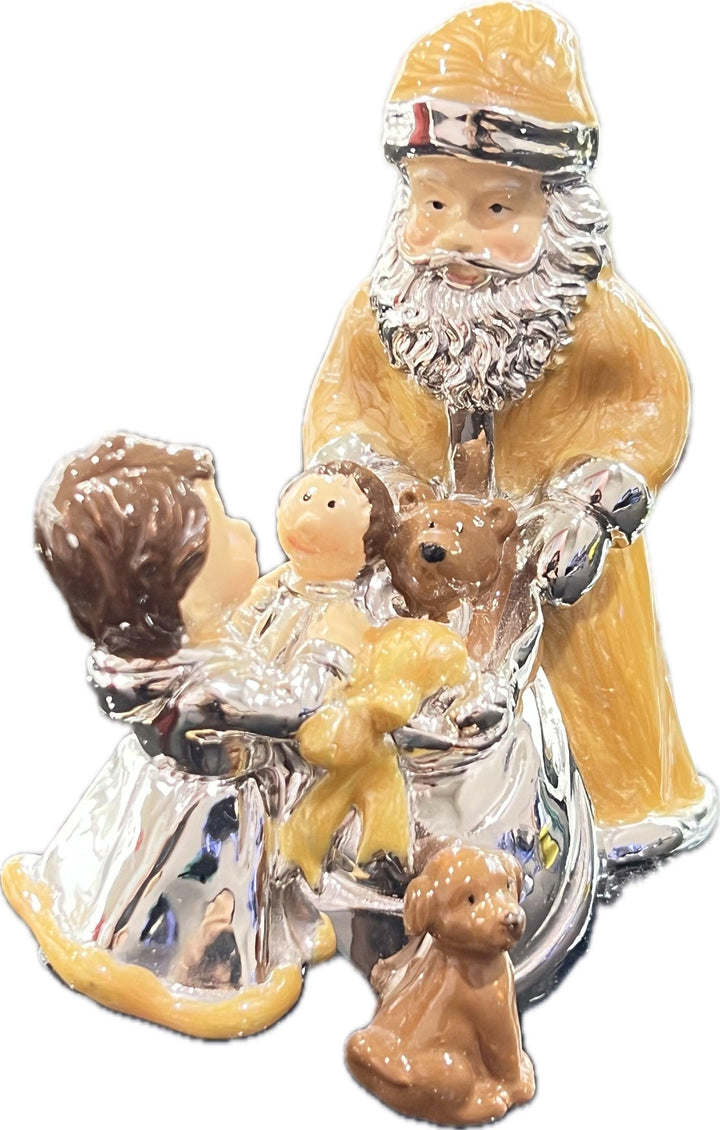 Père Noël Souverain avec Cadeaux en résine laminée argentée A0631-1 - Capodagli 1937