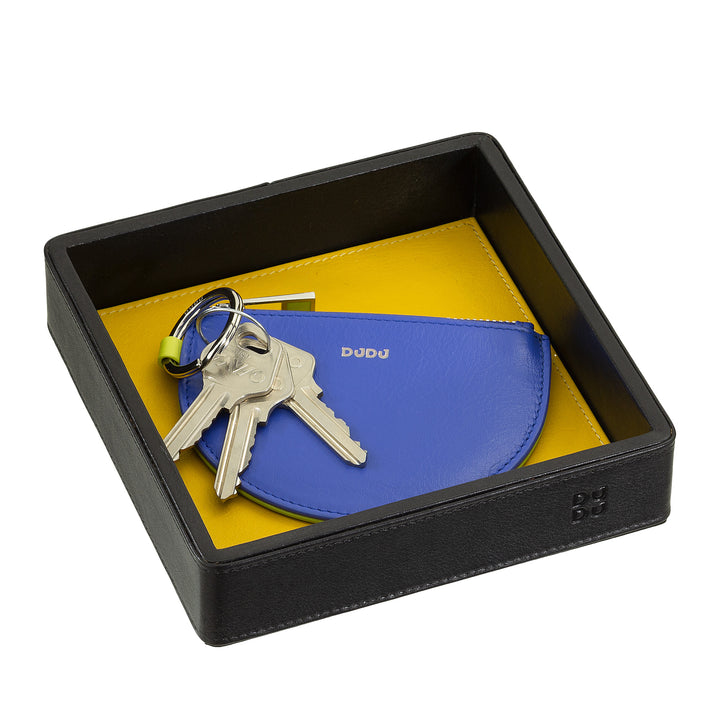 Bandeja de bolso de couro colorido DUDU Entryway Designer, 14x14cm, com caixa de presente