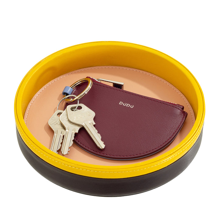 DUDU Rond instapzakdienblad van leer, klein 16 cm veelkleurig designdienblad, decoratief object voor thuis