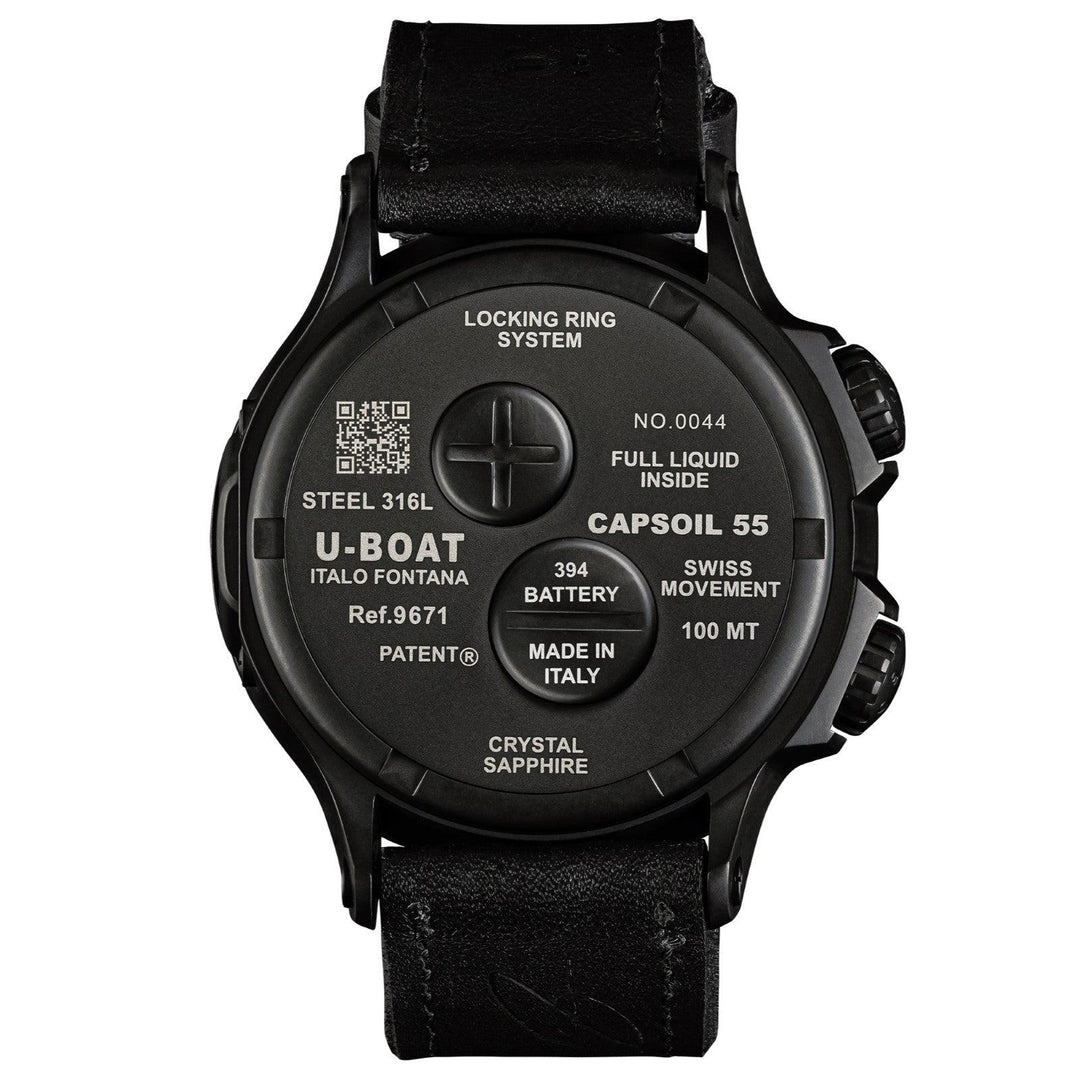 U-BOAT-Uhr Capsoil Doppiotempo DLC BK BE 55 m Quarzstahl schwarz PVD-Finish 9671 – Capodagli 1937