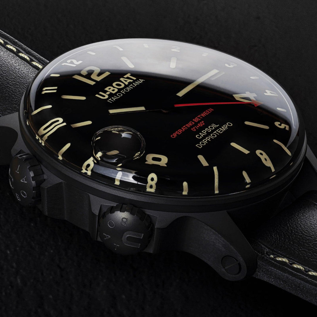 U-BOAT-Uhr Capsoil Doppiotempo DLC BK BE 55 m Quarzstahl schwarz PVD-Finish 9671 – Capodagli 1937