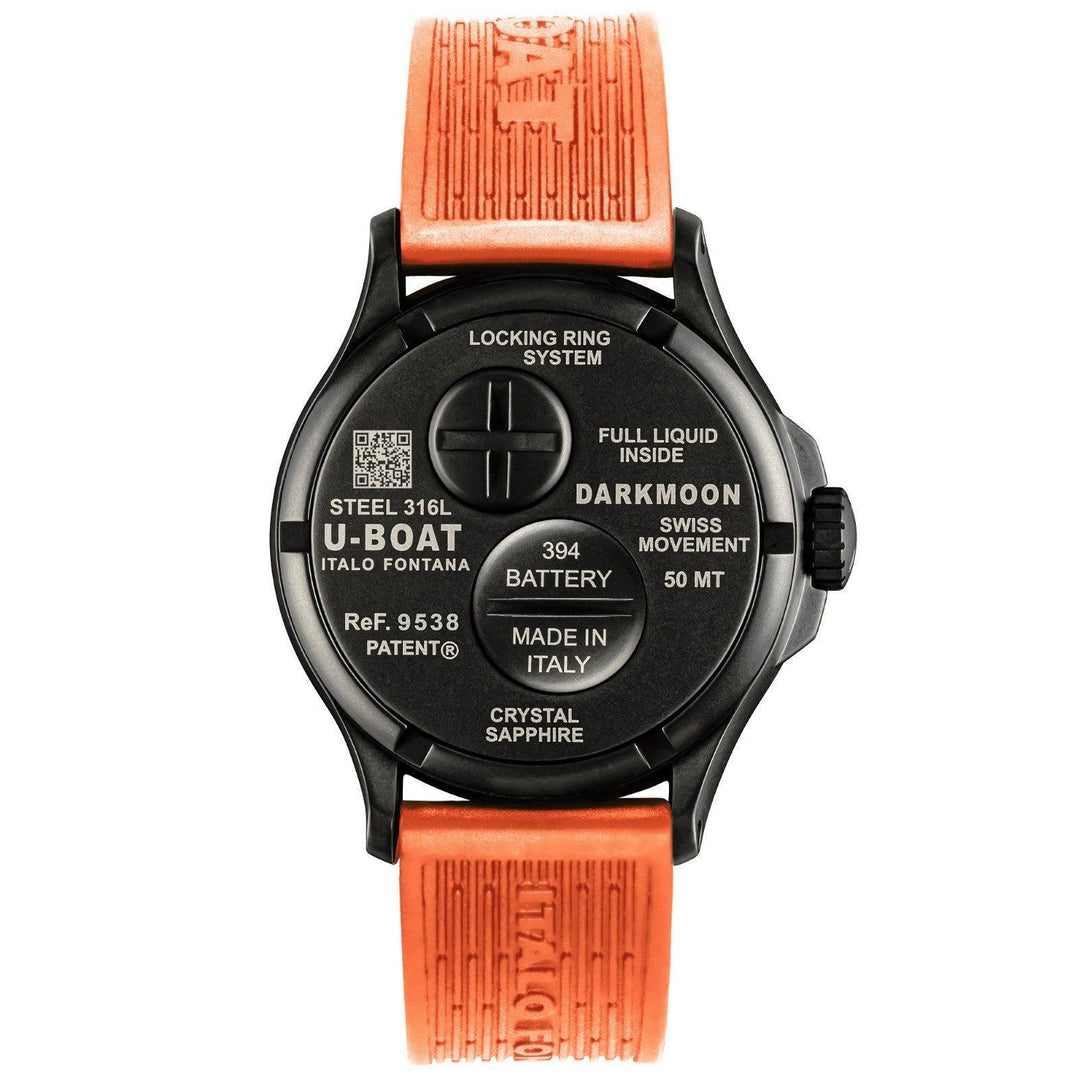 U-BOAT-Uhr Darkmoon BK Orange PVD 44 mm, schwarzer Quarzstahl, schwarzes PVD-Finish 9538/A – Capodagli 1937
