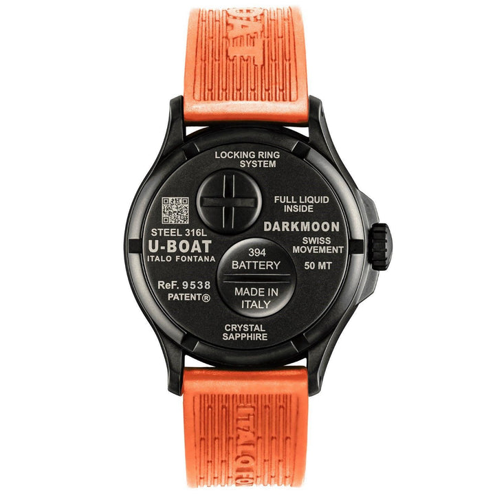 U-BOAT-Uhr Darkmoon BK Orange PVD 44 mm, schwarzer Quarzstahl, schwarzes PVD-Finish 9538/A – Capodagli 1937