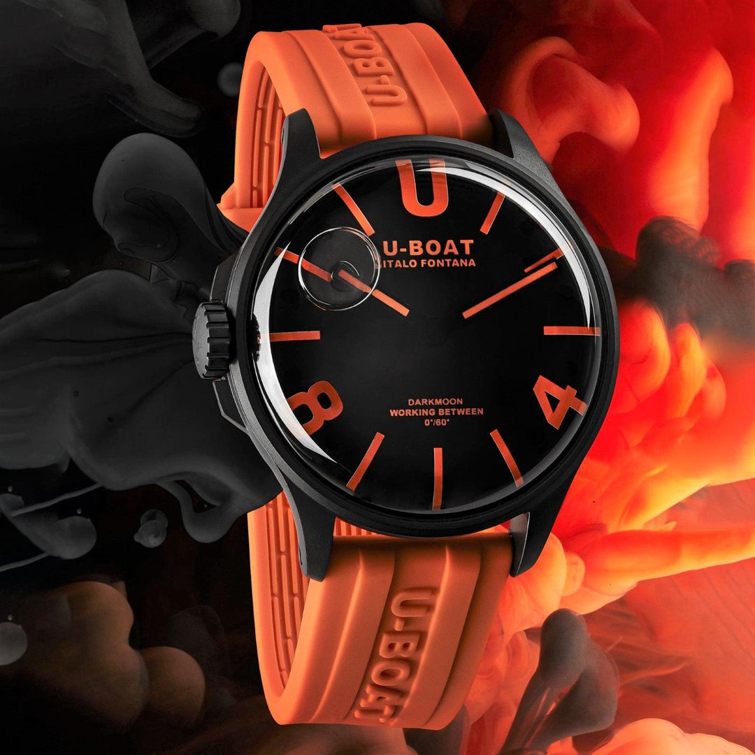U-BOAT-Uhr Darkmoon BK Orange PVD 44 mm, schwarzer Quarzstahl, schwarzes PVD-Finish 9538/A – Capodagli 1937