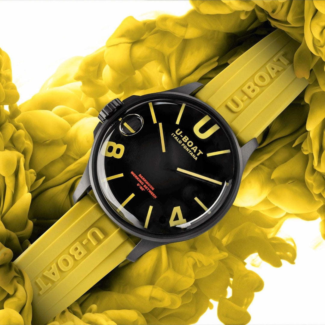 U-BOAT-Uhr Darkmoon BK Yellow PVD 44 mm schwarzer Quarzstahl schwarz PVD-Finish 9522/A – Capodagli 1937