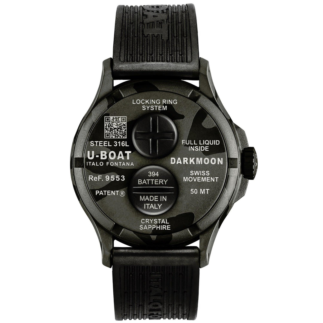 U-BOAT-Uhr Darkmoon Grey Curved Camouflage 44 mm schwarzer Quarzstahl mit Tarnfinish 9553 – Capodagli 1937