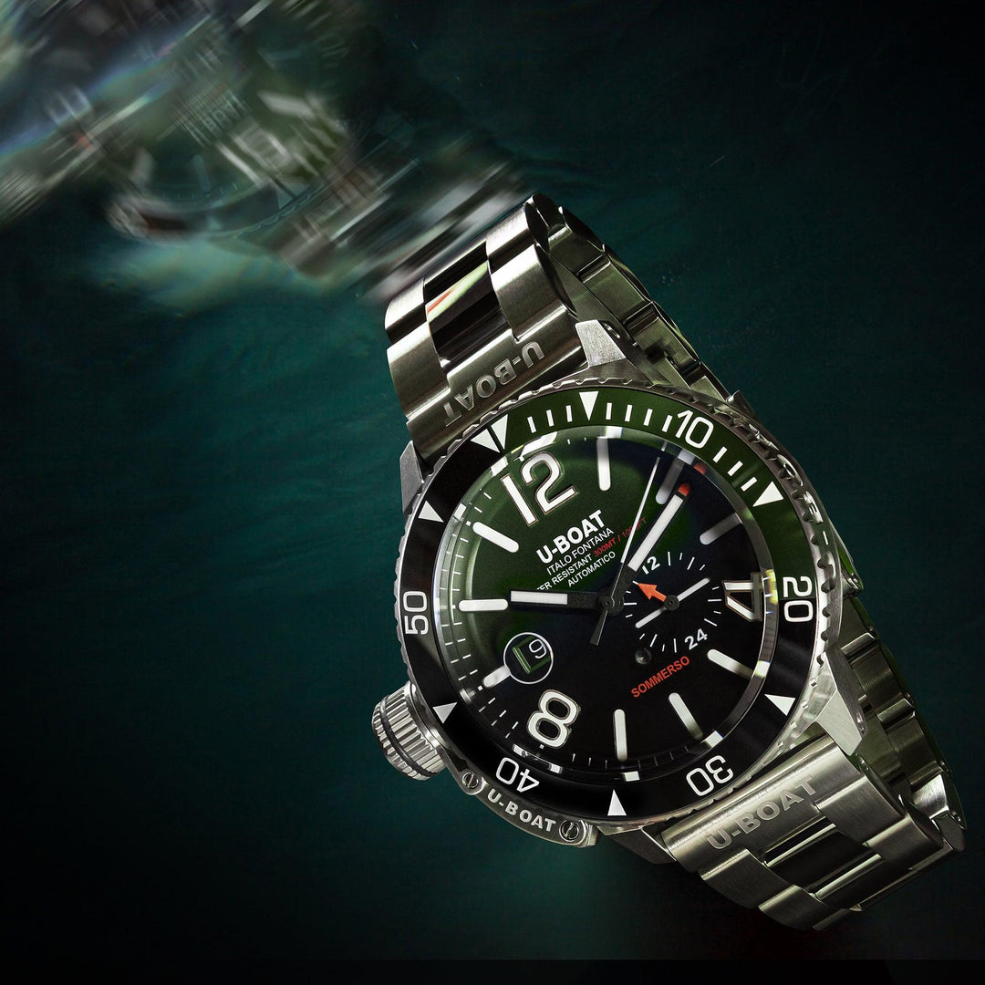 U-BOAT Sommerso Ceramic Green/MT Uhr 46 mm, bordeauxroter Automatikstahl 9520/MT – Capodagli 1937