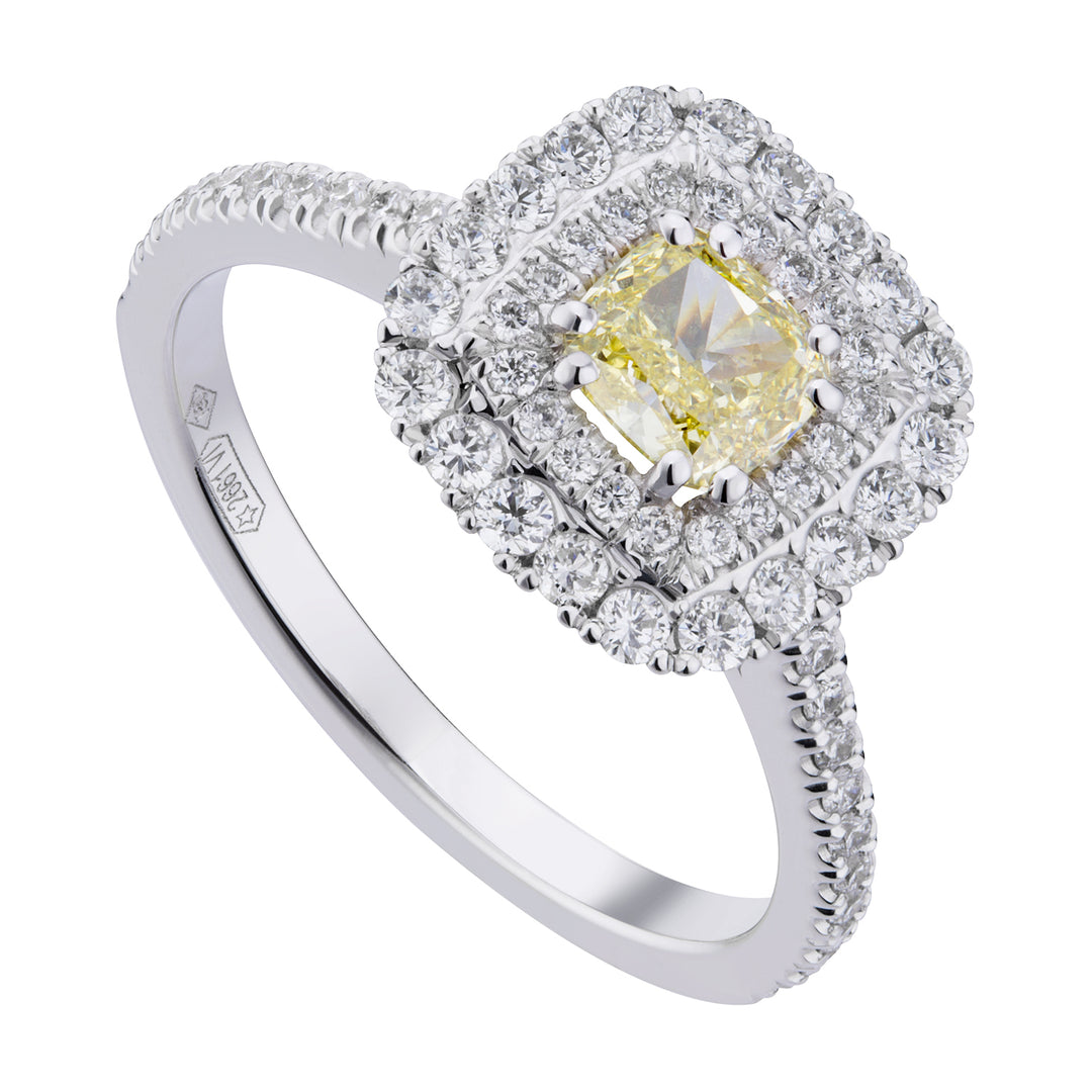 Golay prsten efektní žlutý polštářek s dvojitým obrysem diamant APU304DIFY-19010110017