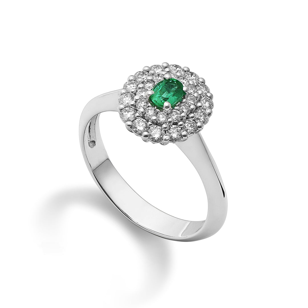 Anillo Golay con esmeralda ovalada 4x3 y doble contorno ACLC128DISM34-22123110073
