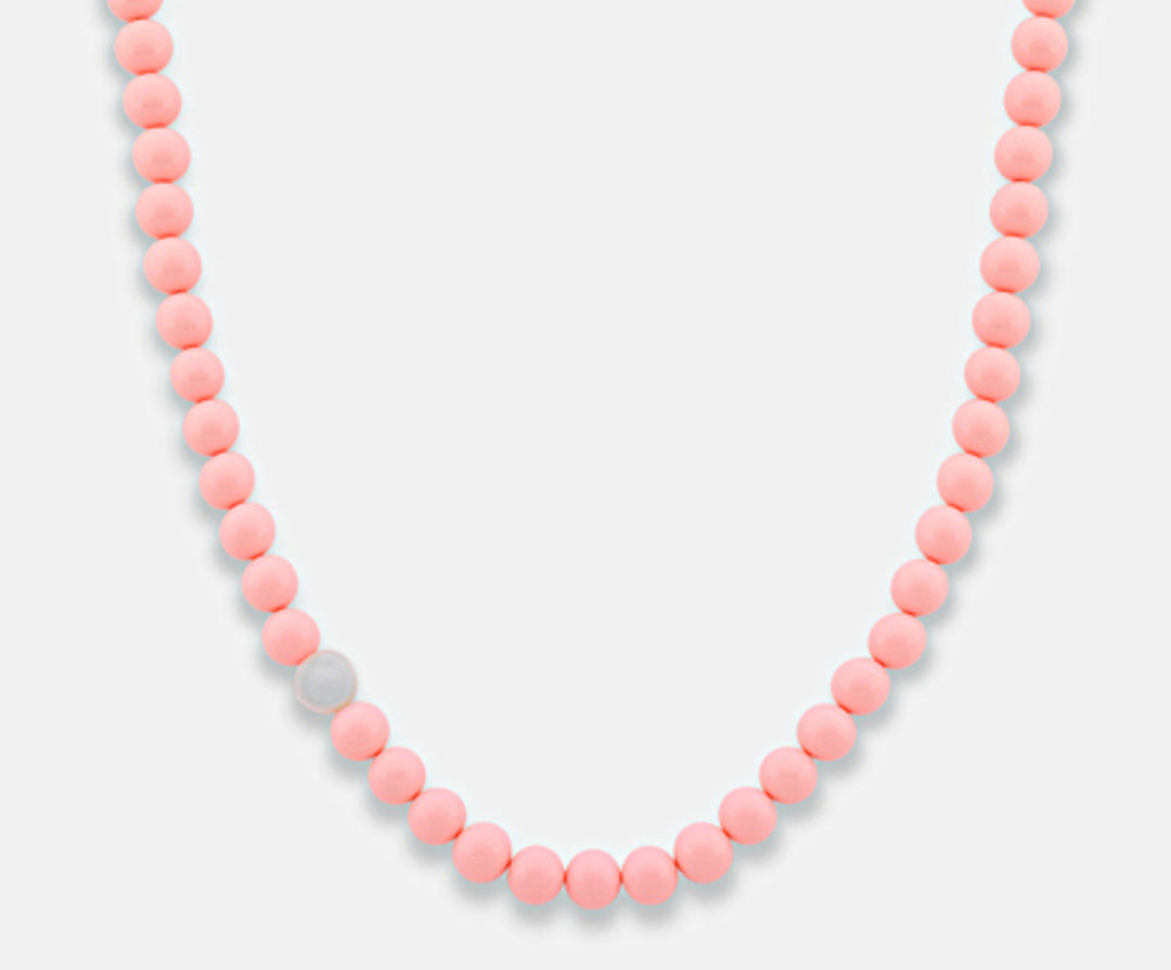 Nihama cl ag925 agglomerat av rosa korall och vit agat 10mm 50 cm NC7092A4CORALLO010