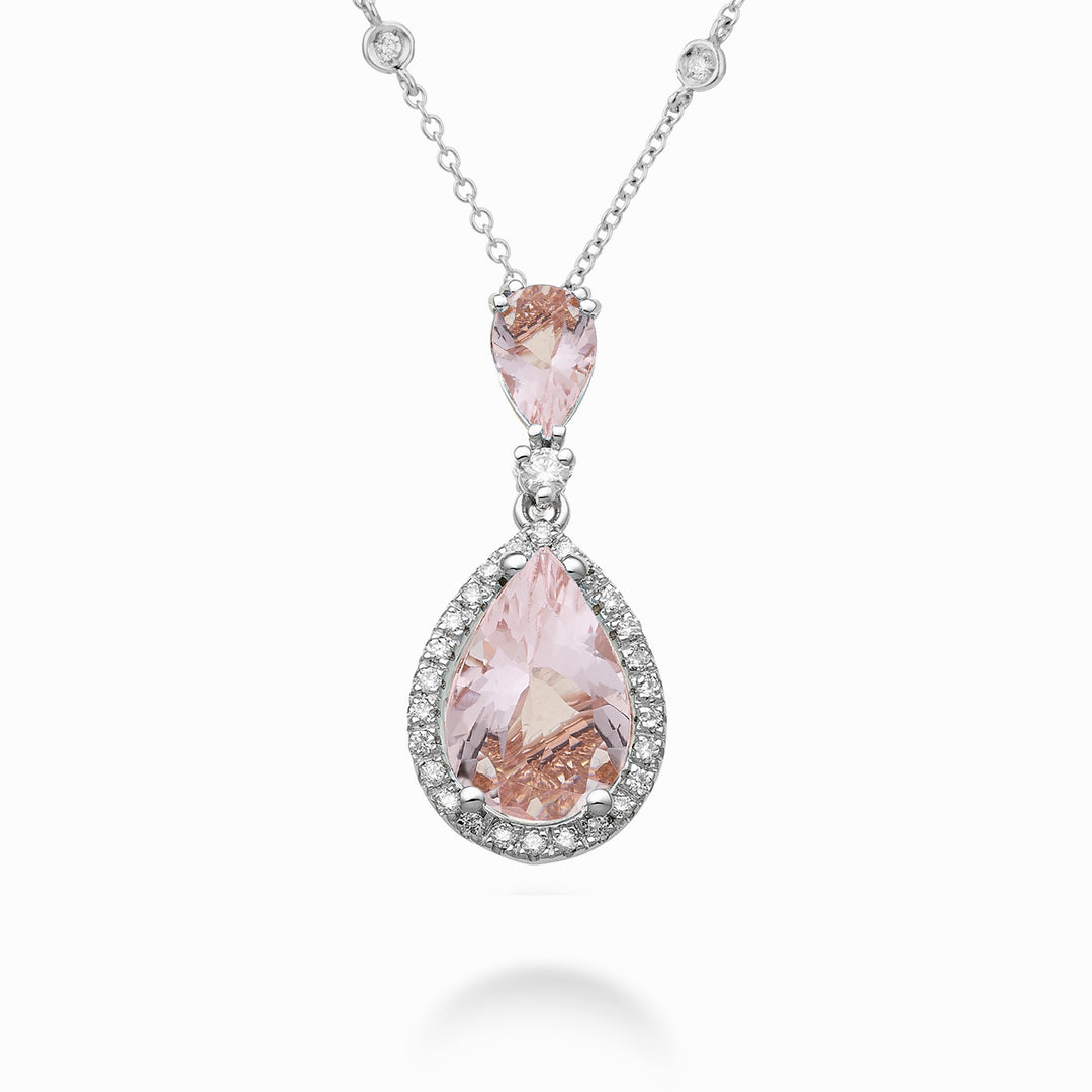 Golay náhrdelník kapkové morganity 8x6 a 6x4 a diamanty PCLC209DMO68-23250110100
