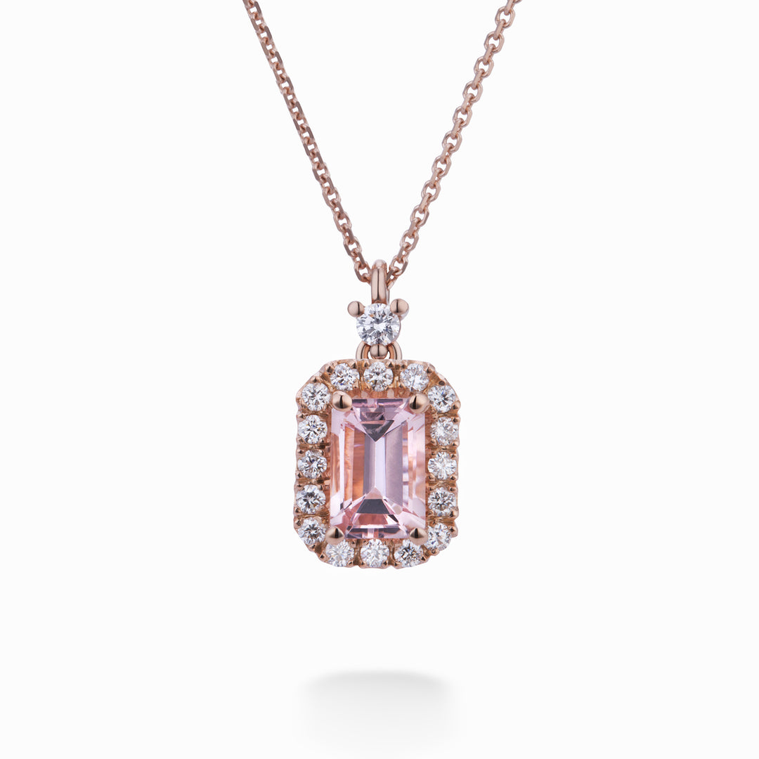 World Diamond Group 6x4 οκταγωνικό κολιέ μοργανίτη με διαμάντια PCL072DIMO2-21168110034
