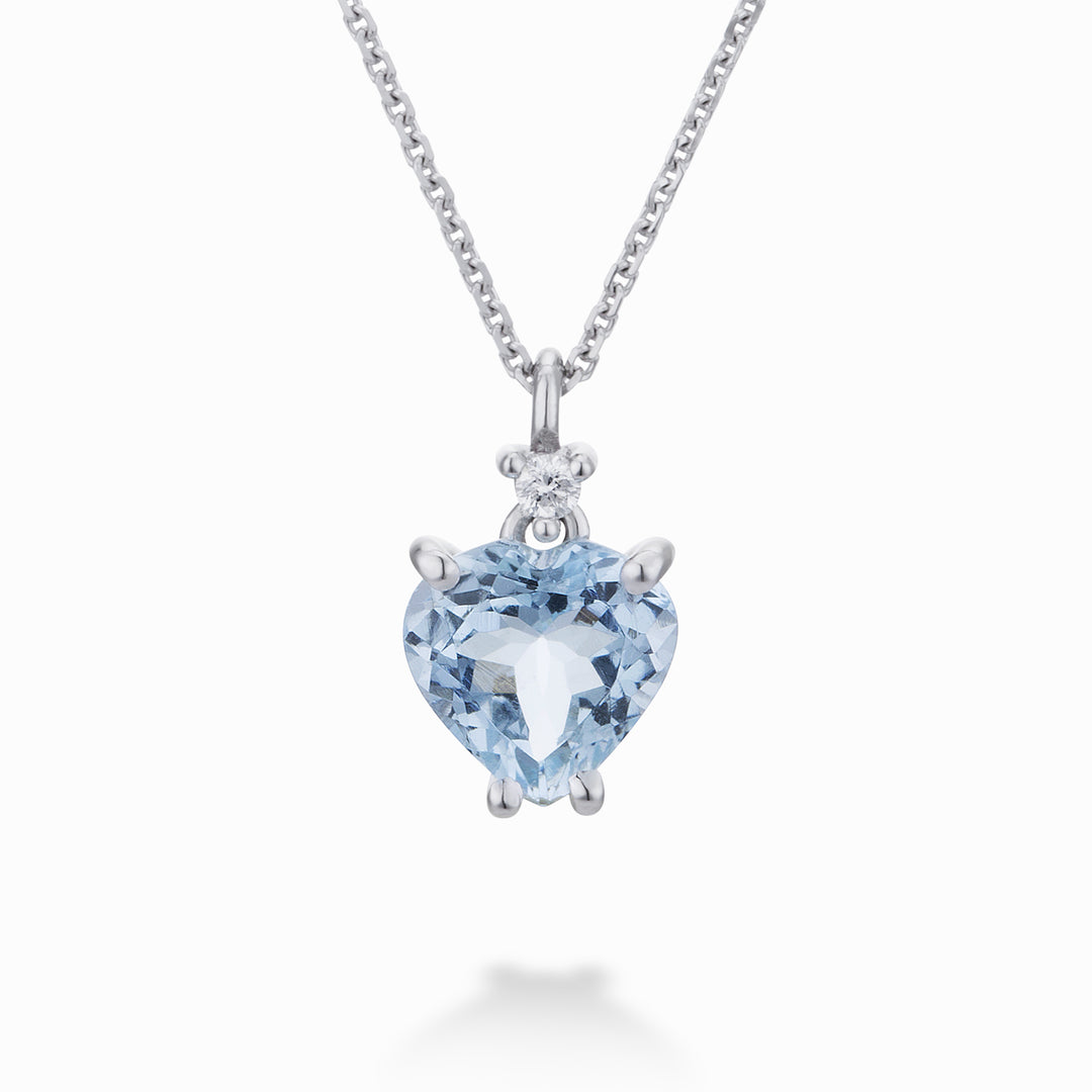 World Diamond Group akvamarin hjertevedhæng halskæde 8x8 og diamant PCL198DIAQ88-22248110004
