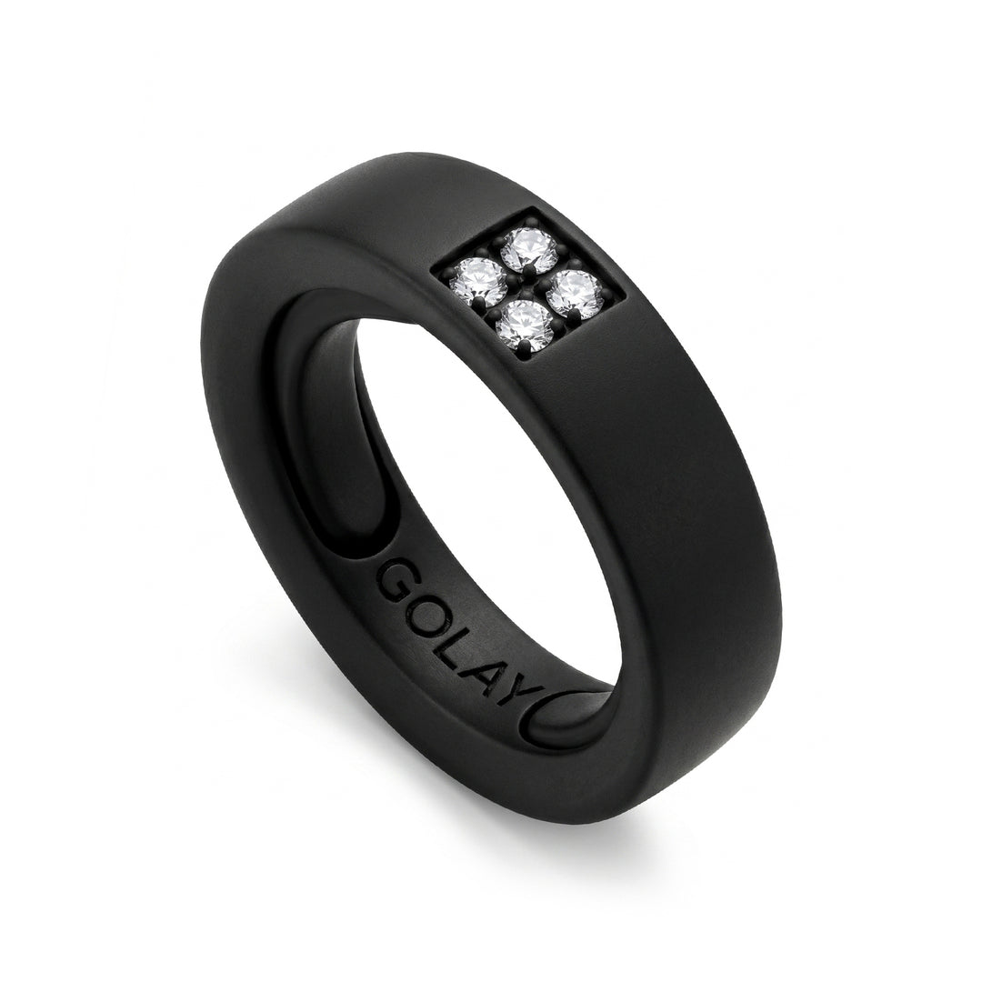 Bague en titane noir World Diamond Group avec diamants 0,10 ct au total, taille réglable avec roulements de 14 à 18 GAN034DINE-1418