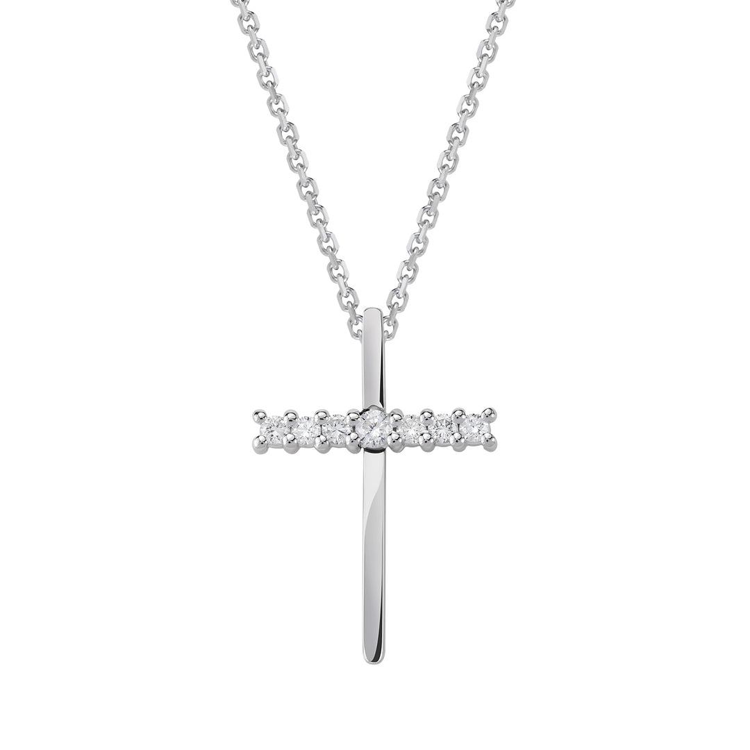 Golay pequeno colar de cruz 7 diamantes em eixo curto PCR008DI1-18087110160