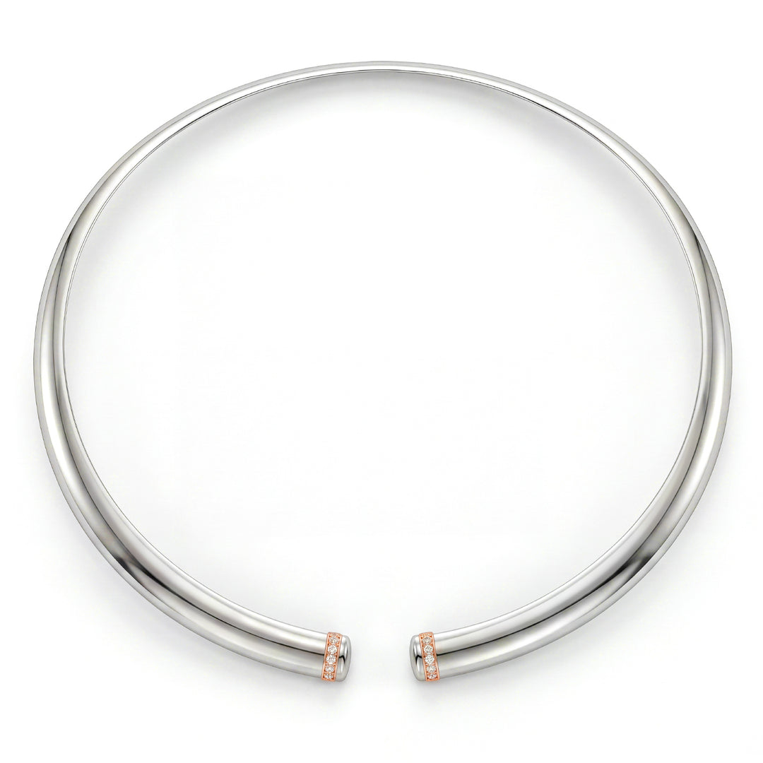 Tour de cou Golay en titane poli blanc avec éléments en or rose 18 carats, serti de diamants, taille moyenne GD013O3DILUC_M