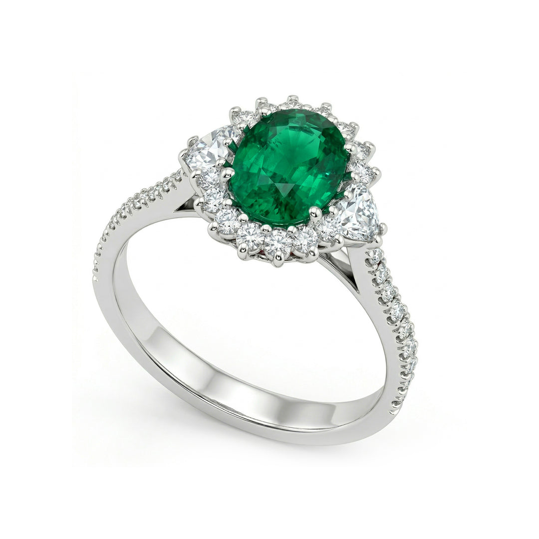 Anillo Golay esmeralda ovalada 8x6 con corazones laterales y diam ACLC035DISM-17356110015
