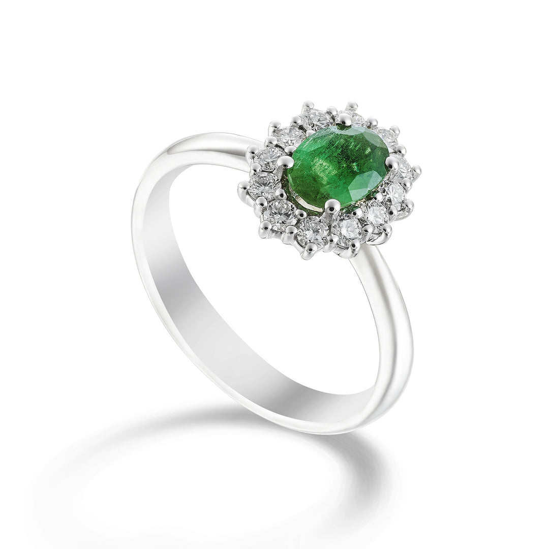 Golay ovale smaragdgroene ring 7x5 en 12 contourdiamanten ACL1103DISM75-23255110142