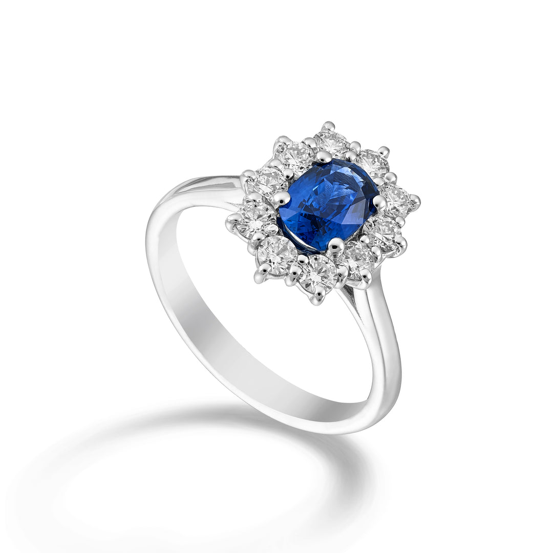 Inel Golay cu safir 7x5 și diamante ACLC487DZB75-24242110017