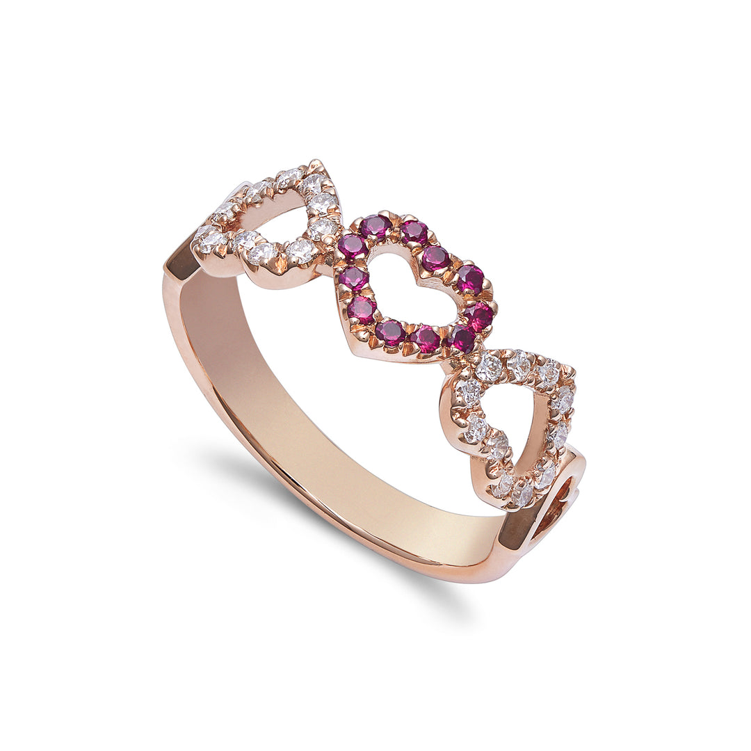 Golay love me ring 5 srdce, diamanty a rubíny ct. 0,32 AF5CU014DIRU-22164110020