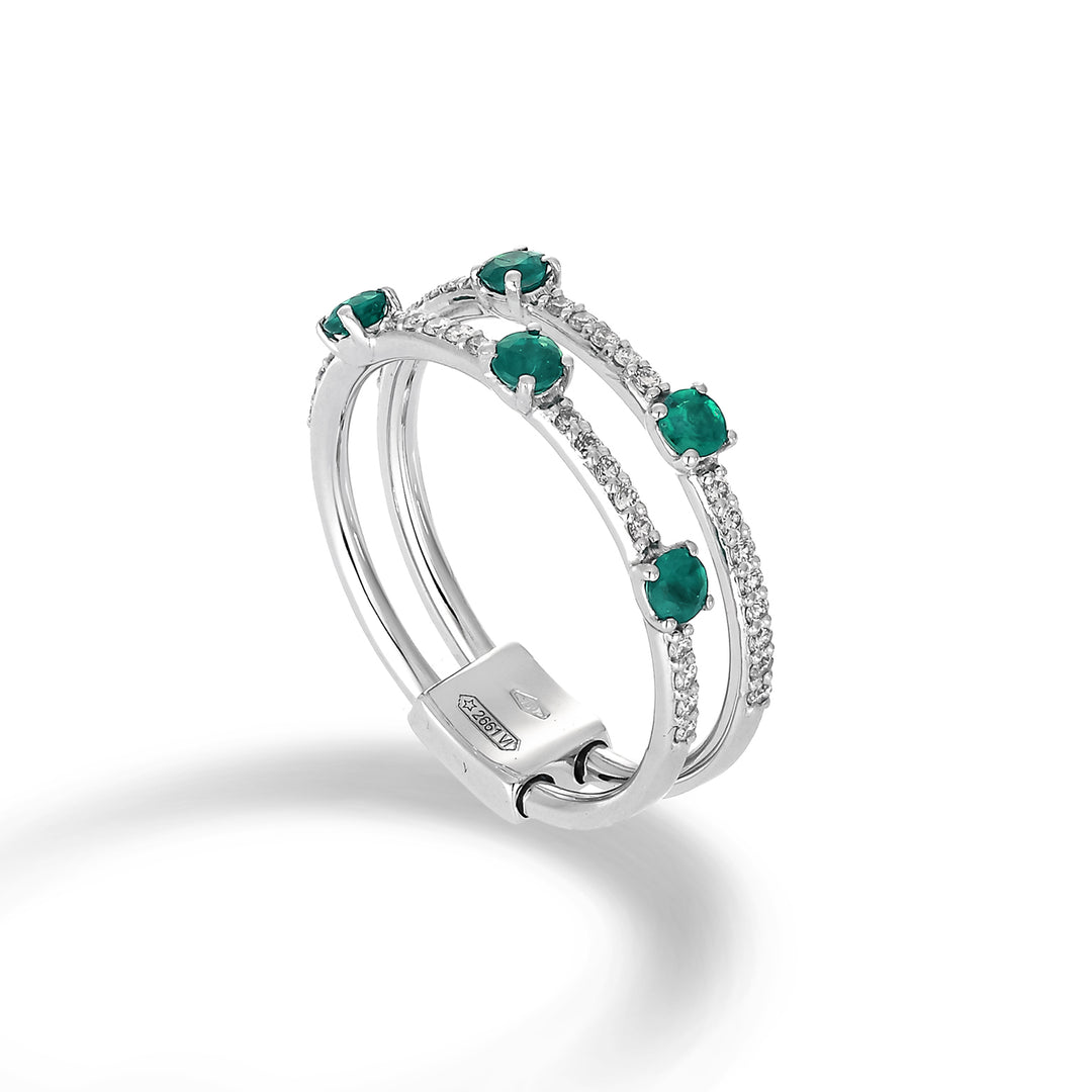 Bague multi-rangs Golay deux rangs diamants et émeraudes ATM003DISM-22073110012