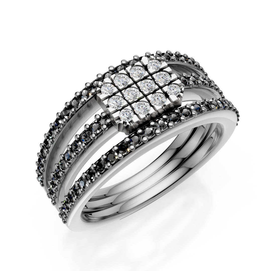 Aro Golay de pavé de tres hileras con almohadilla rectangular AFS561DBK-24299110032