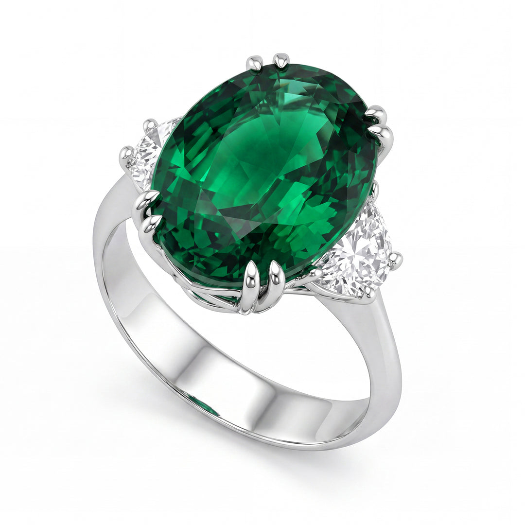 Bague émeraude ovale World Diamond Group 11x15 et trapèzes latéraux ACL213DISM1-22355110020