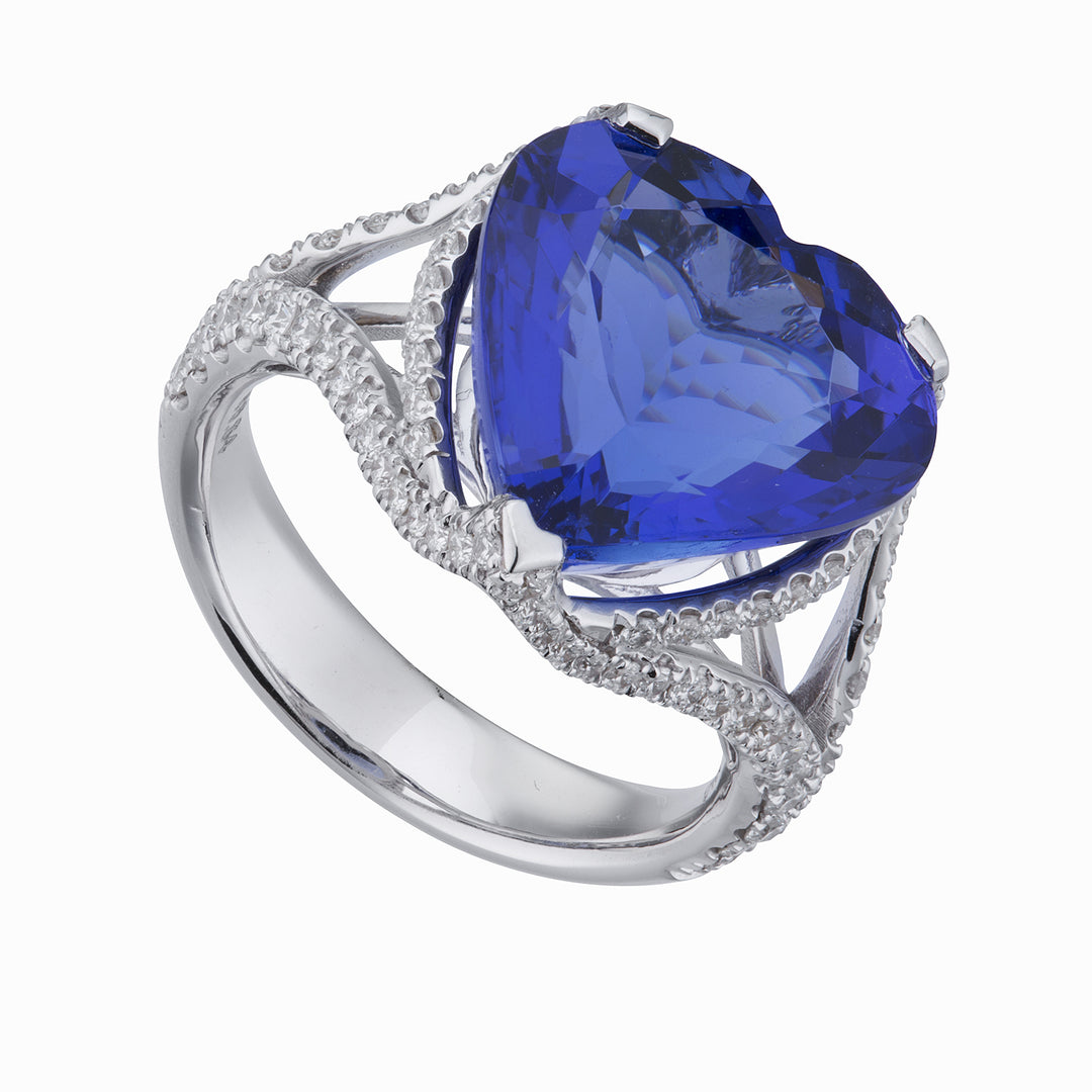 Anillo Golay con tanzanita en forma de corazón 14x14 y diamantes ACLC130DITZ14-23156110037