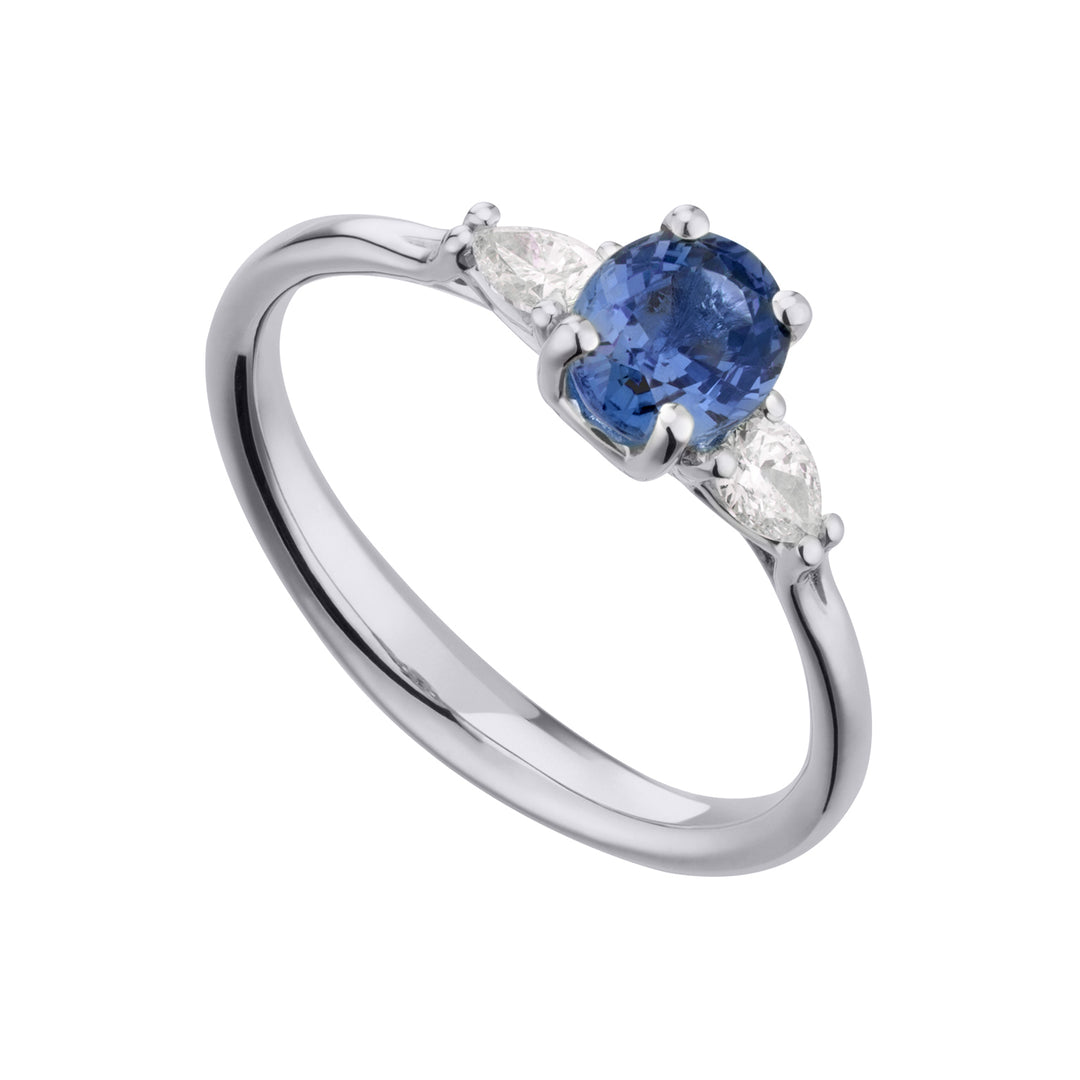 Anel oval de safira azul Golay 6x5 e gota de diamante lat ACL202DIZB-21050110055