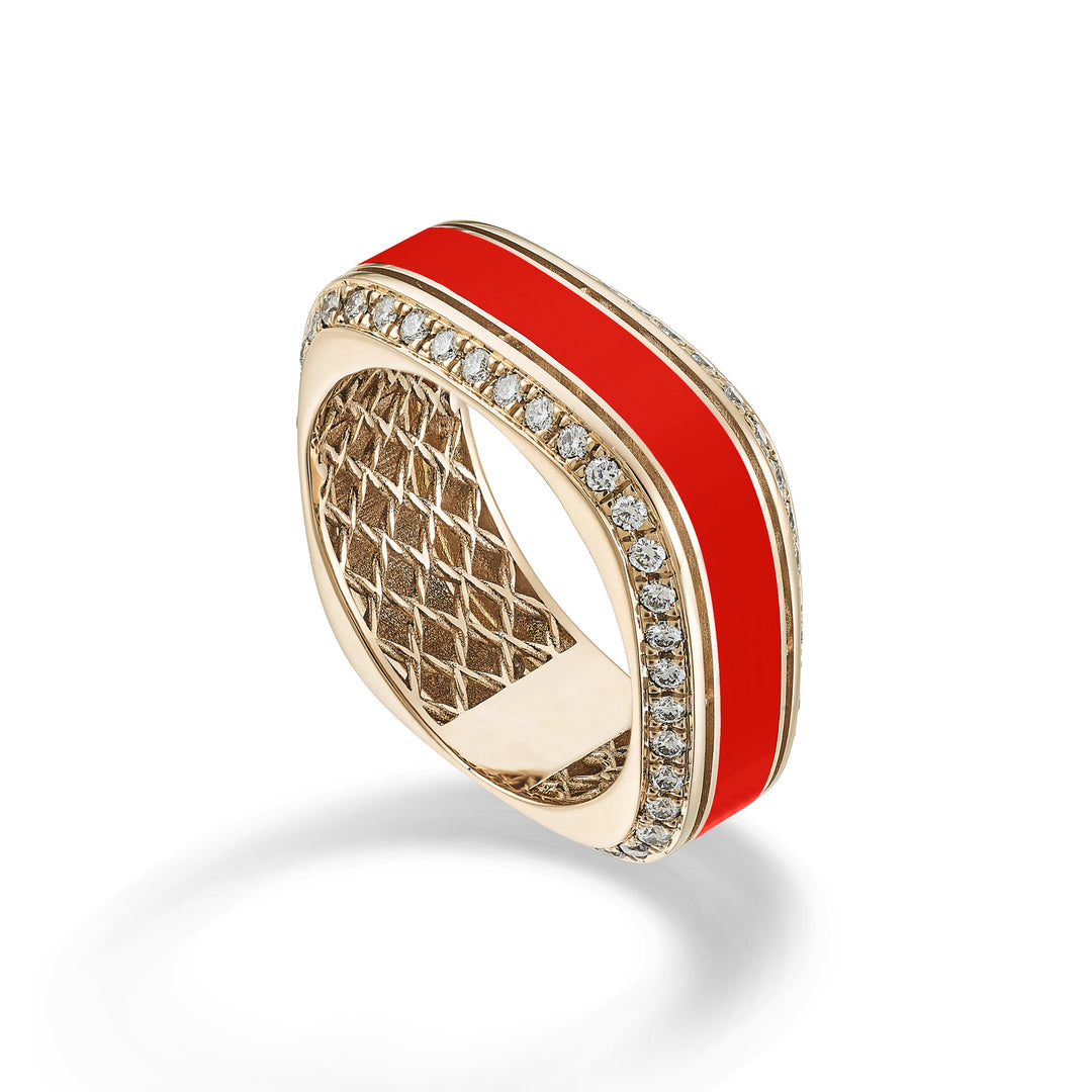 Golay ljus kub ring 8 mm korall emalj och diam ACUBET002DICOR2-24010110091