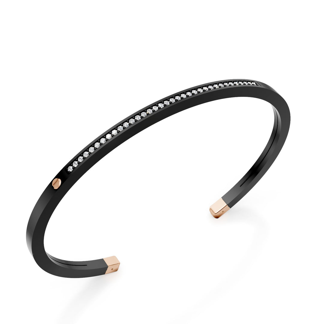 World Diamond Group sort titanium slave armbånd, med en række diamanter og 18 karat rosa guld indsatser, mellemstørrelse GBR036O3DINE_M