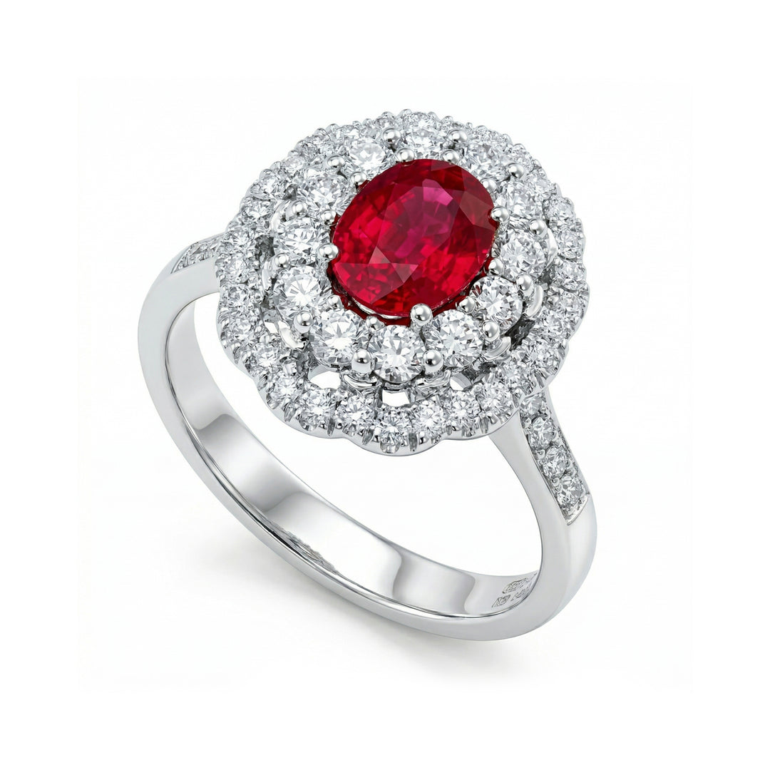 Anillo Golay rubí ovalado 7x5 y diamantes contorno + vástago ACLC050DIRU-22158110049