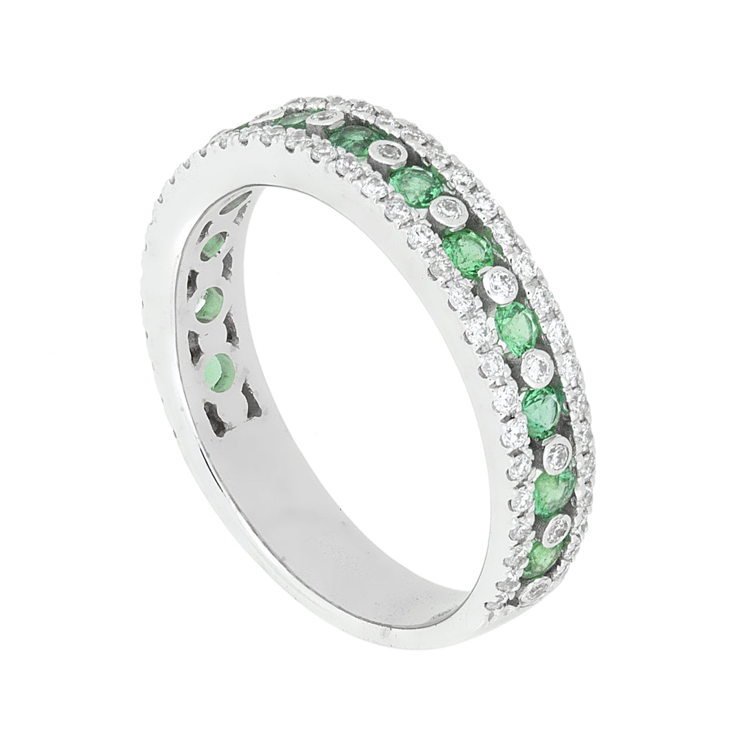 Golay půlkulatý pásový prsten s diamanty a smaragdy AFMG001WDISM-22082110039