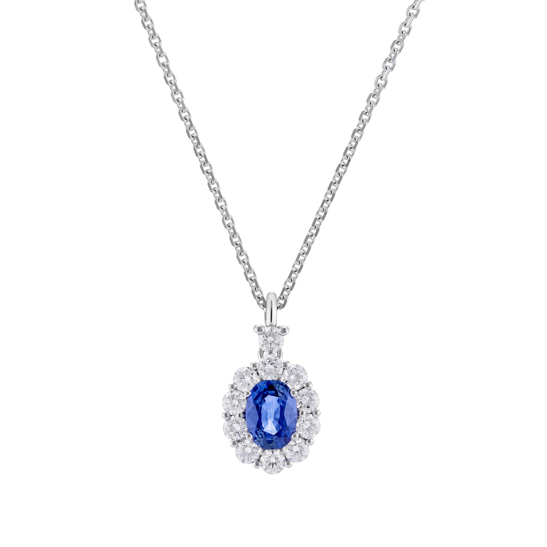 Colier Golay 5x4 safir oval și contur de diamant PCL041DIZB1-26111110406