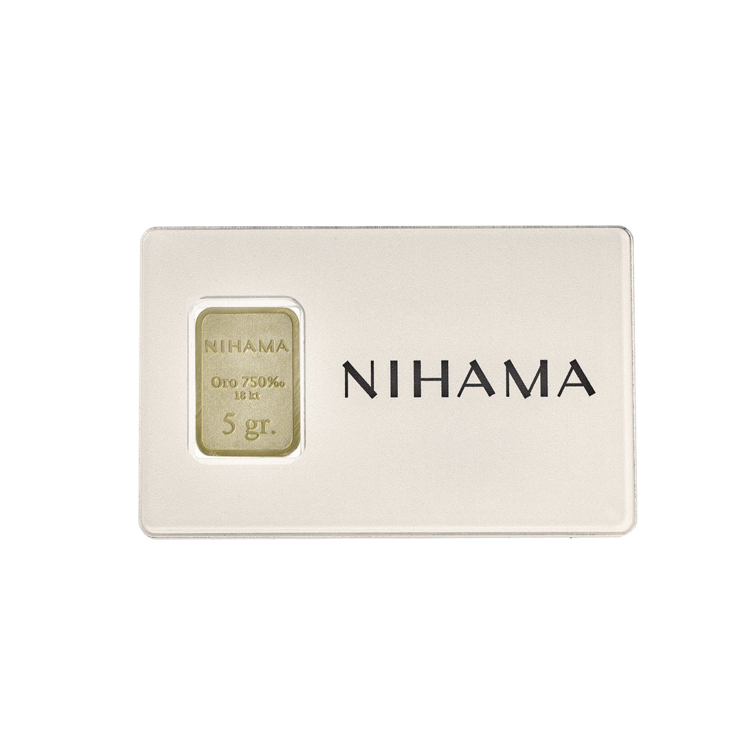 Nihama läpipainopakkaus 18k kultaharkko 5 grammaa, pleksilasi nihama BLTGOLD5G_NH