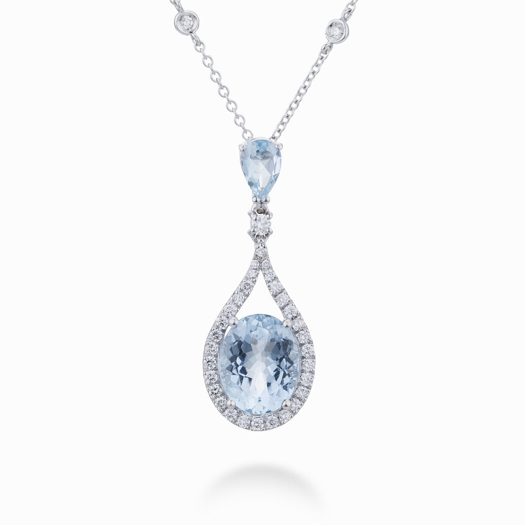 World Diamond Group οβάλ κολιέ γαλαζοπράσινο 10x8 and drop 6x4 +διάμετρος PCLC149DAQ810-22315110033
