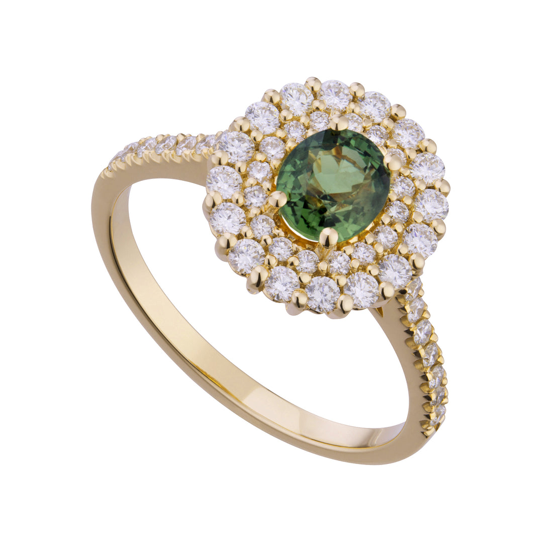 Golay ovalgrön safir- och diamantring med kontur ACLC069DIZG-21049110005