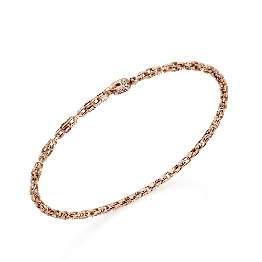 Pulseira quadrada Golay com elos macios, em ouro rosa 18kt, cravejada com diamantes e fecho lagosta pavimentado, 18 cm GBR002O3DIBI-180