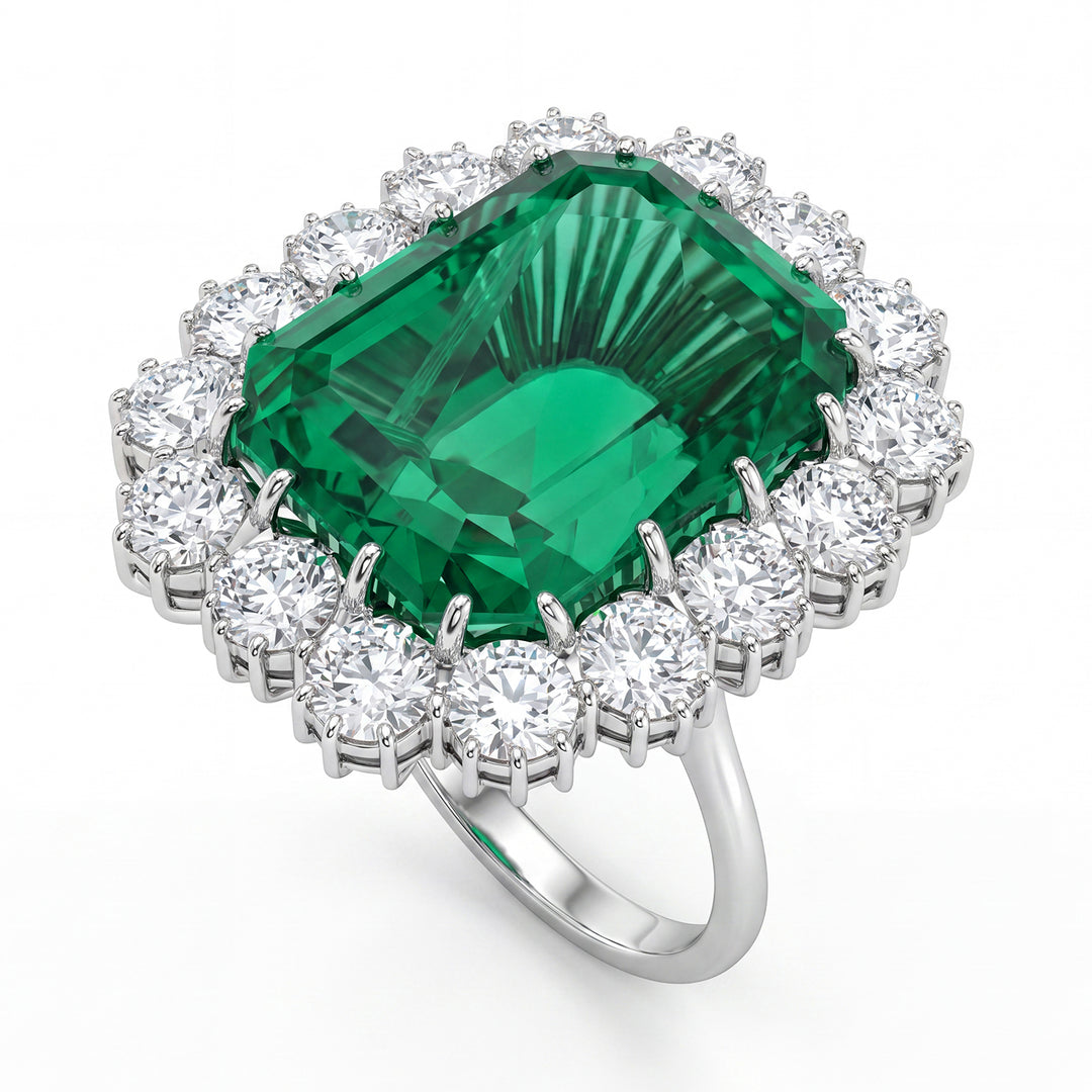 Anillo World Diamond Group con esmeralda de 15,03 ct y diamantes APU187DISM-17249110234