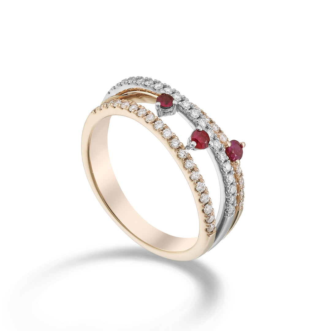 Golay diamantring tre rader och tre tangent rubiner AMF776DRURB-26016110158