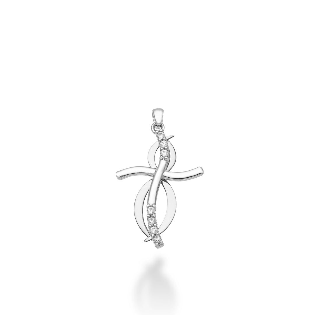 Cruce de aur alb Nihama pe 18k 0,07 ct 1,9 cm NP5014O4BR007