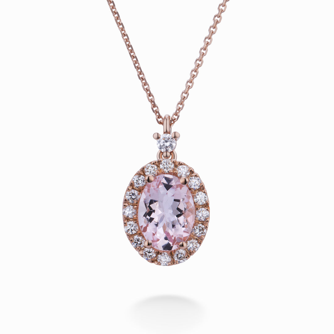 World Diamond Group oválný morganitový náhrdelník 10x8 a diamantový obrys PCL070DIMO6-22241110002