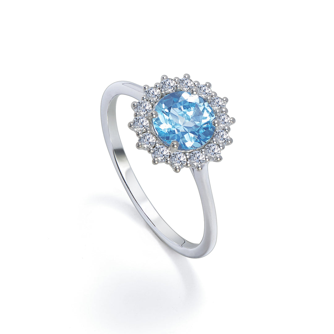 Anel Golay topázio azul gelo 6x6 redondo e cont. diamantes ACL118DITP-22304110045